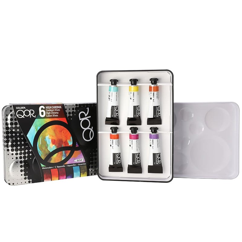 Golden QoR High Chroma 6 Set by GOLDEN, 6 x 5 ml tubes, Professional Watercolor Paint Set - Image 1
